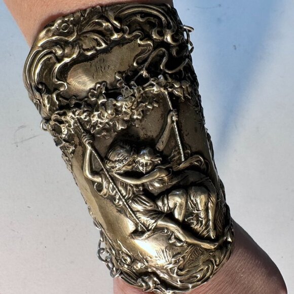 Pierre Auguste Cot Stom Lovers Gladiator Sterling Silver Cuff Bracelet Antique - Picture 11 of 12
